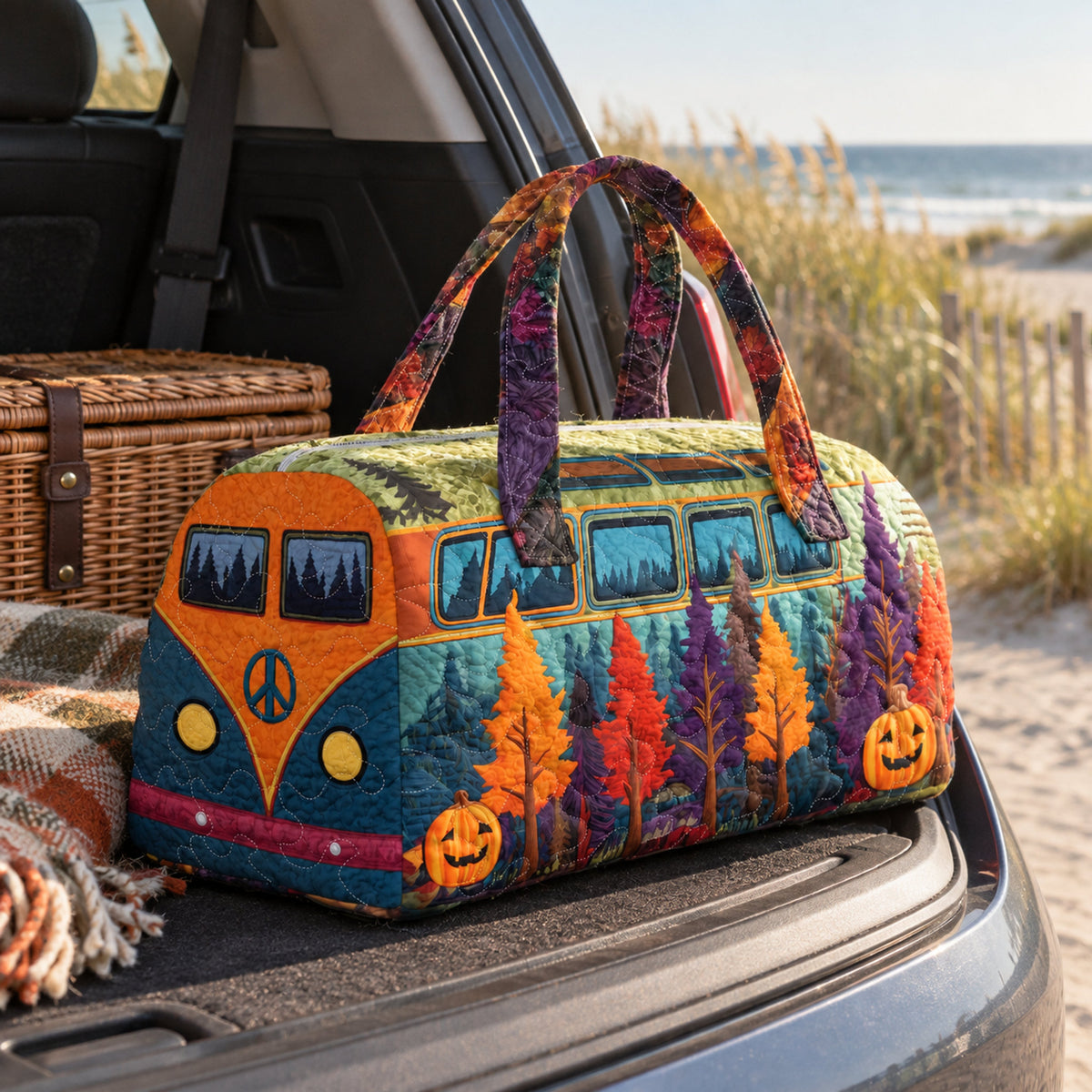 Autumn Camper Quilted Weekender Bag, close-up