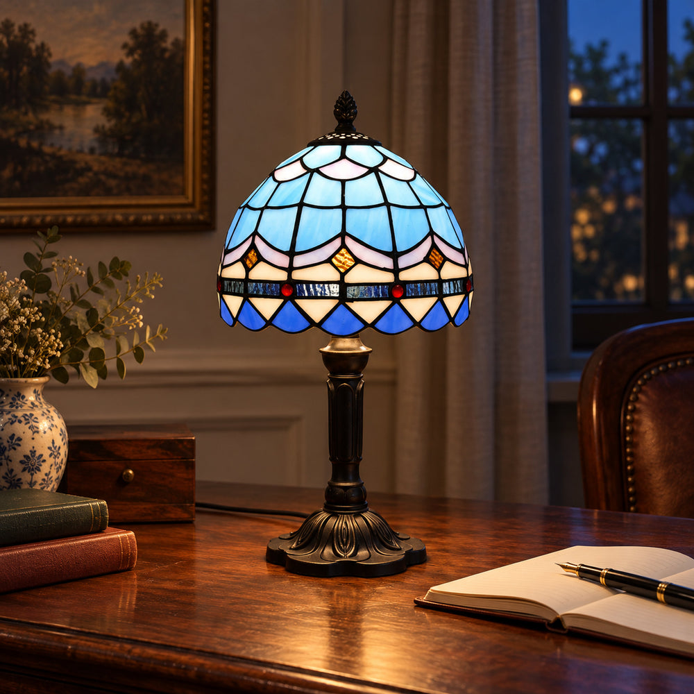 Baroque Blue Leadlight Table Lamp