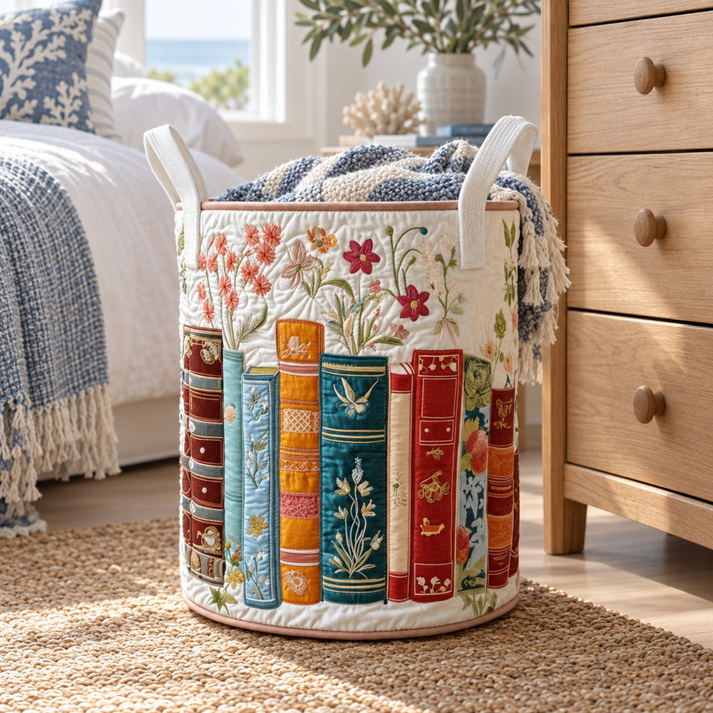 Book Lover's Quilted Laundry Basket