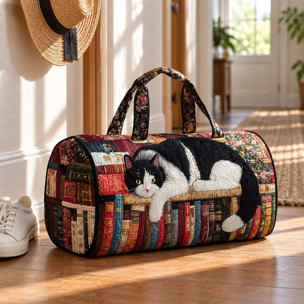 Bookshelf Cat Quilted Weekender Bag
