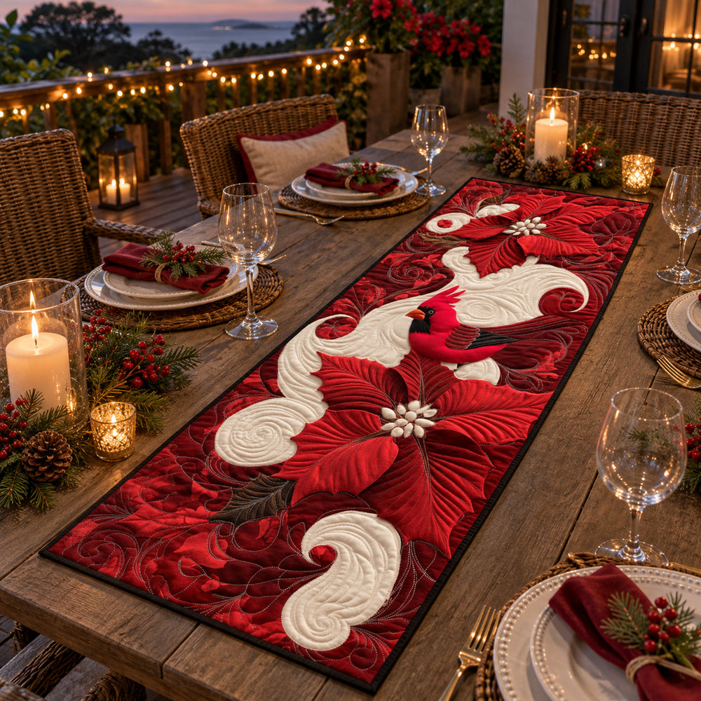 Cardinal & Poinsettia Quilted Table Runner