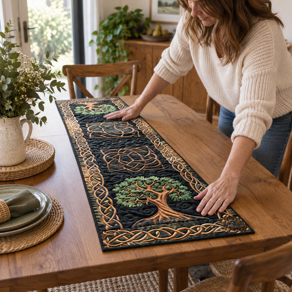 Celtic Spirit Quilted Table Runner, close-up