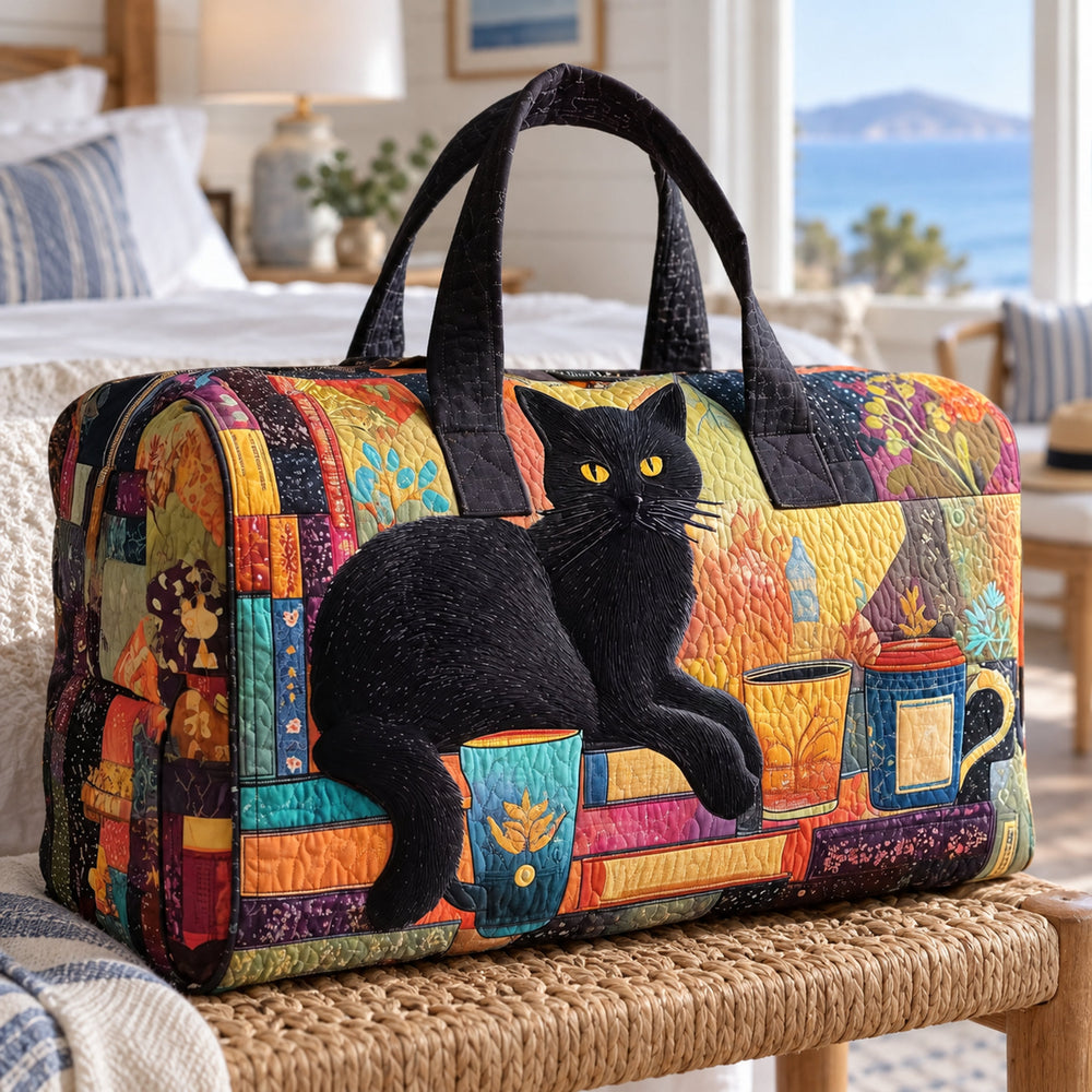 Coffee Cat Quilted Weekender Bag