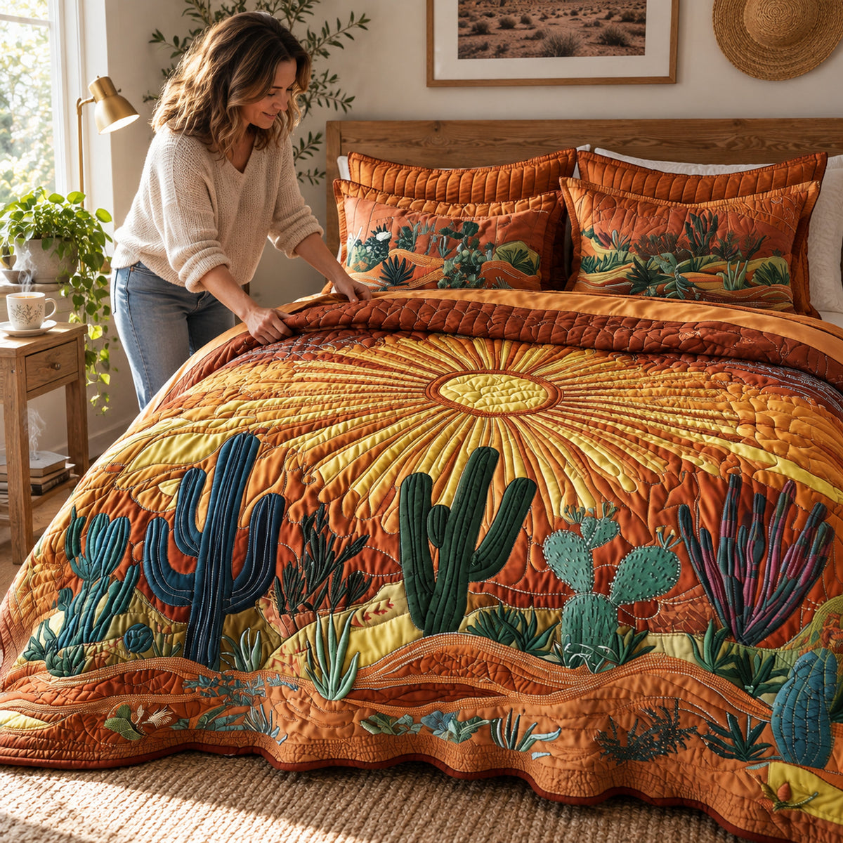 Desert Sunrise Quilted Coverlet Set, styled at home