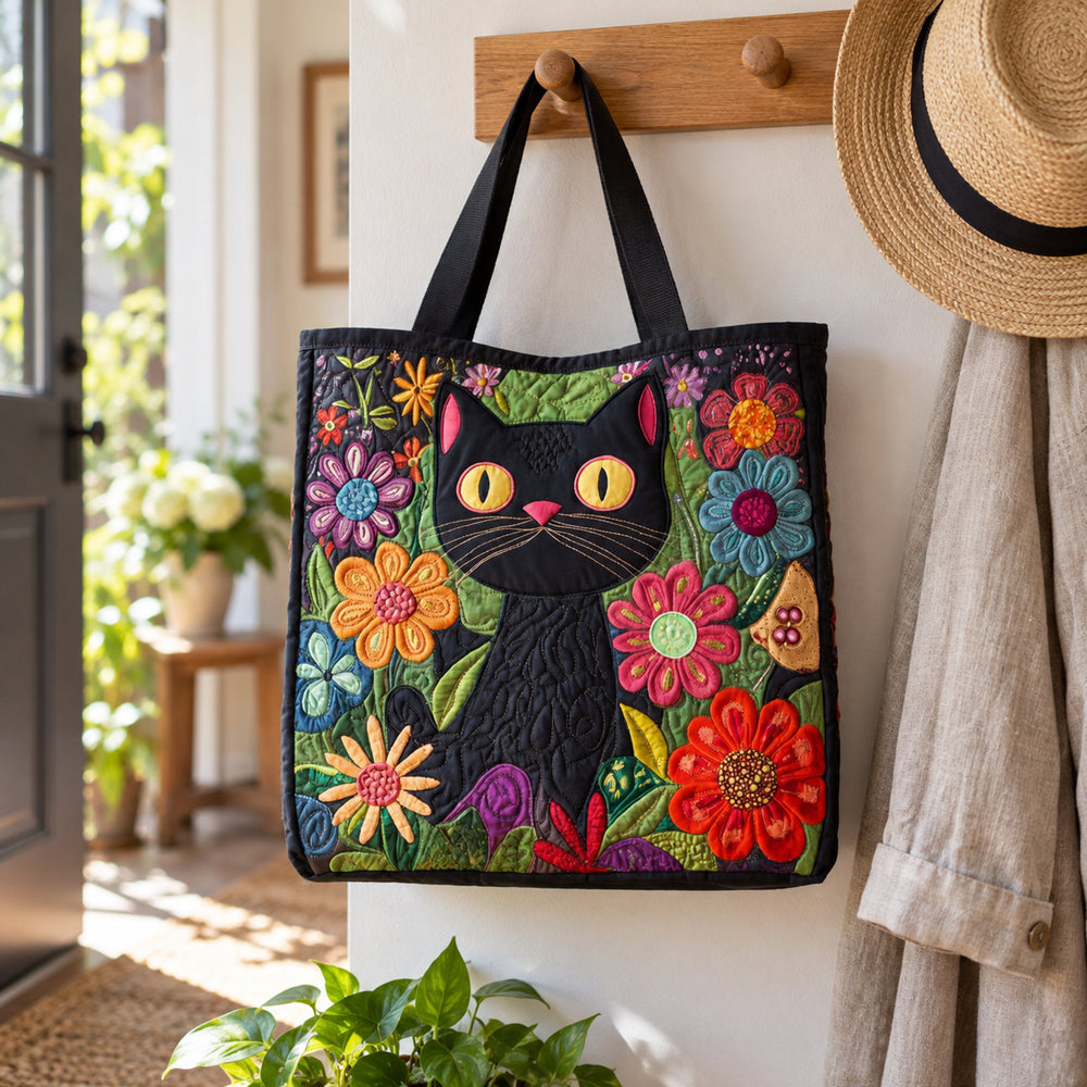 Enchanted Black Cat Quilted Tote