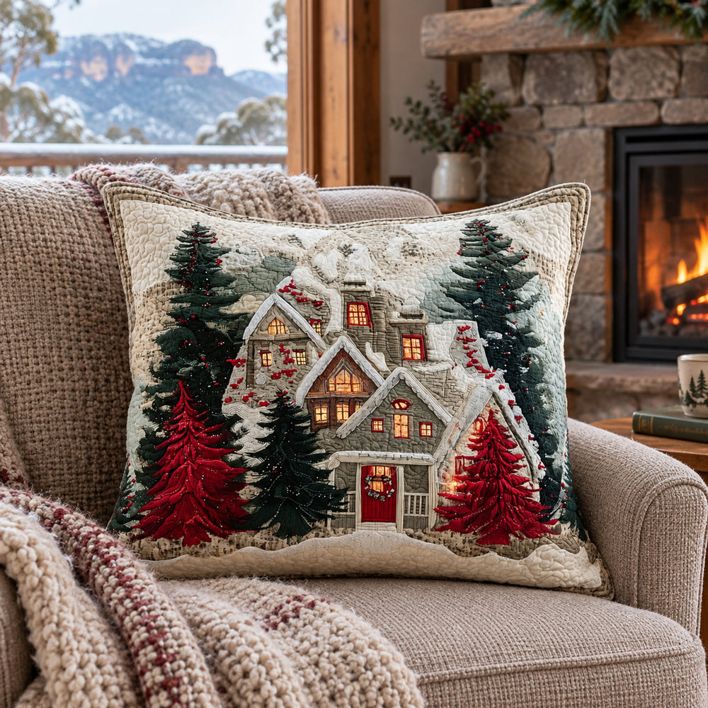 Frosty Night Cottage Quilted Cushion Cover