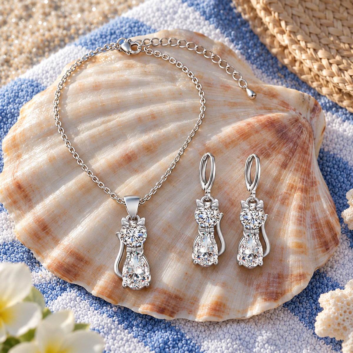Happy Cats Necklace & Earring Set, close-up