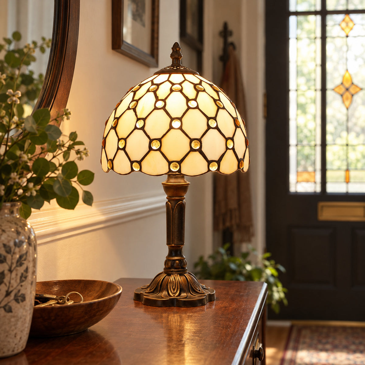 Ivory Jewel Leadlight Table Lamp