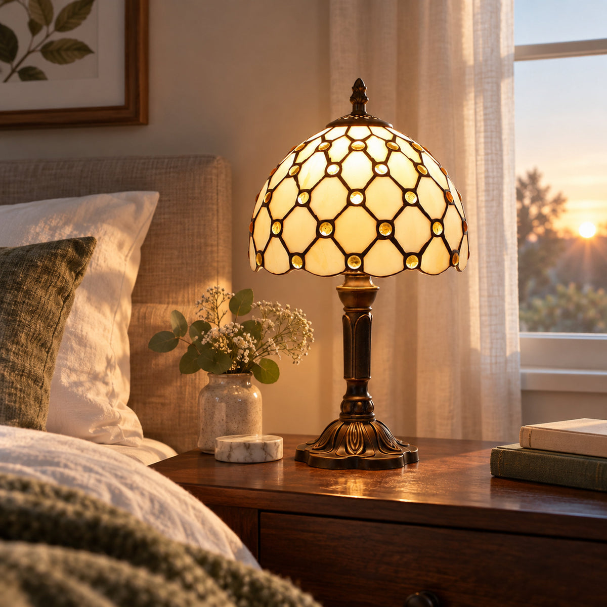Ivory Jewel Leadlight Table Lamp, close-up
