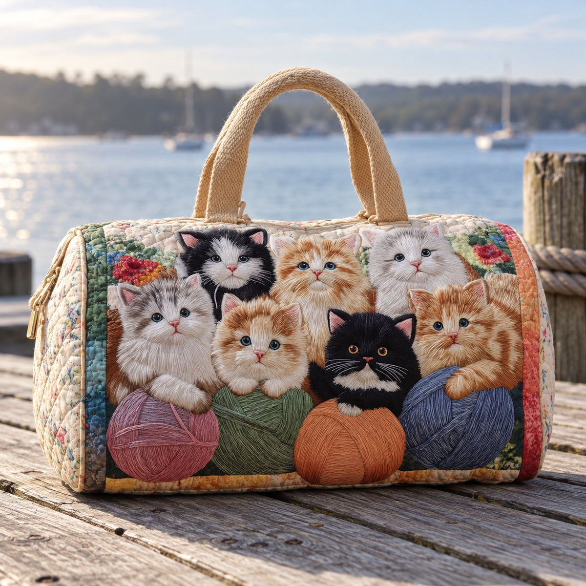 Kittens & Yarn Quilted Weekender Bag