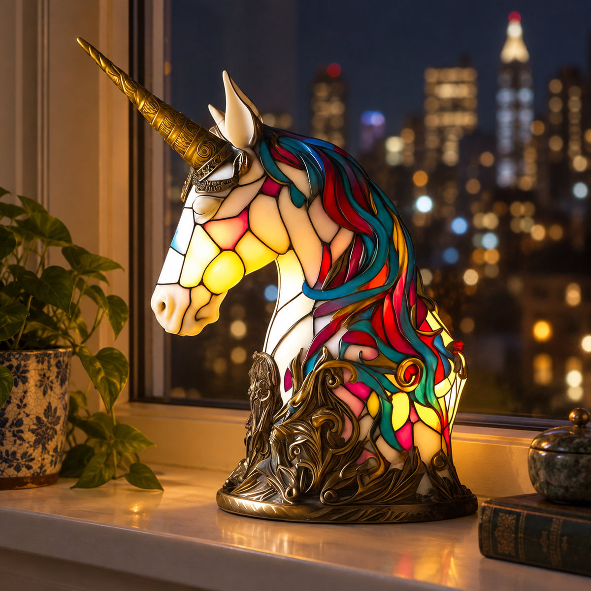 Luna Unicorn Mosaic Lamp