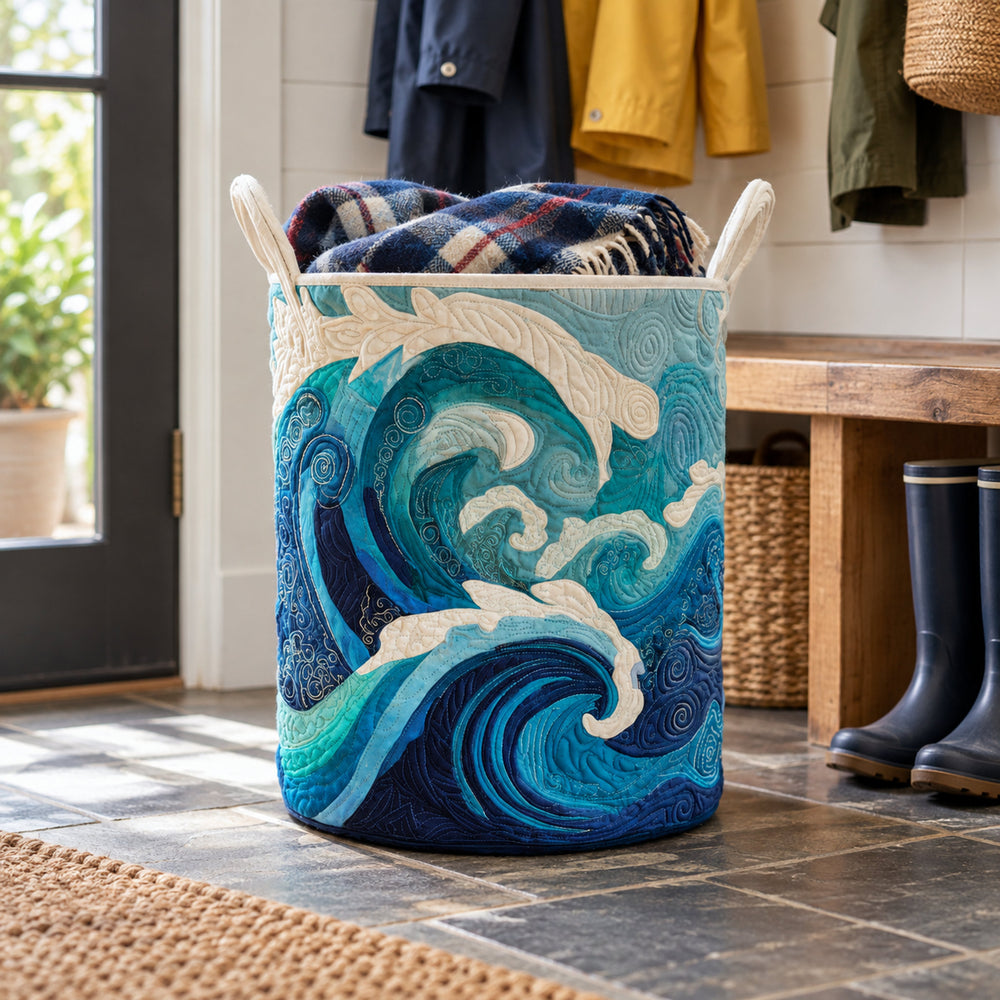 Ocean Waves Quilted Laundry Basket