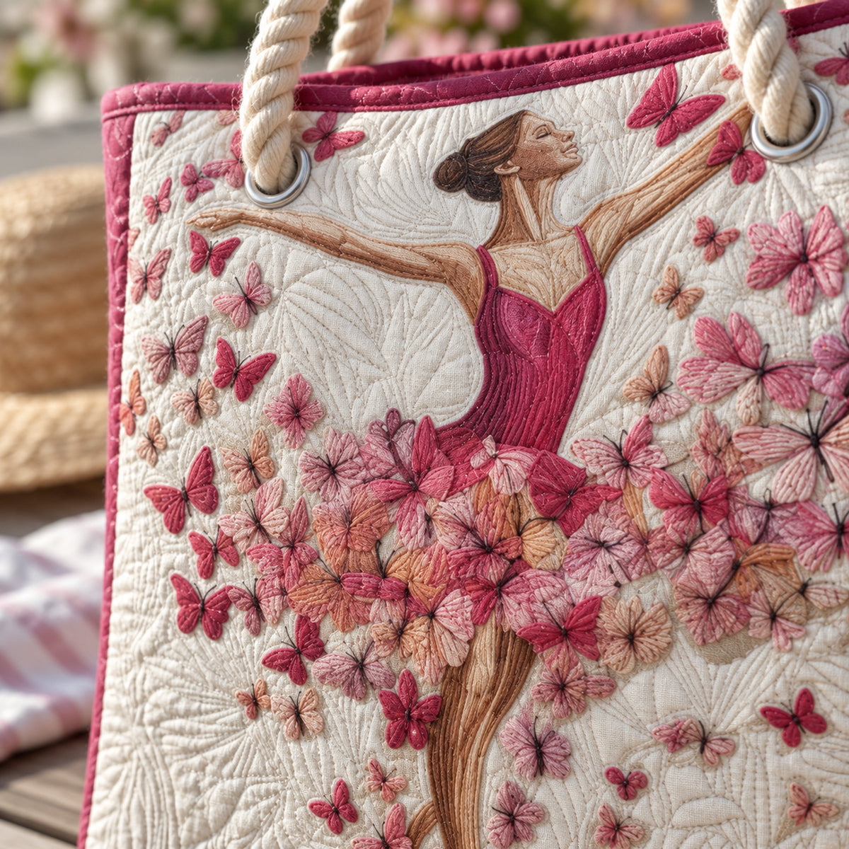Petal Ballerina Quilted Beach Bag, close-up