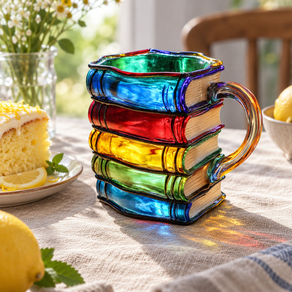 Rainbow Book Stack Glass Mug