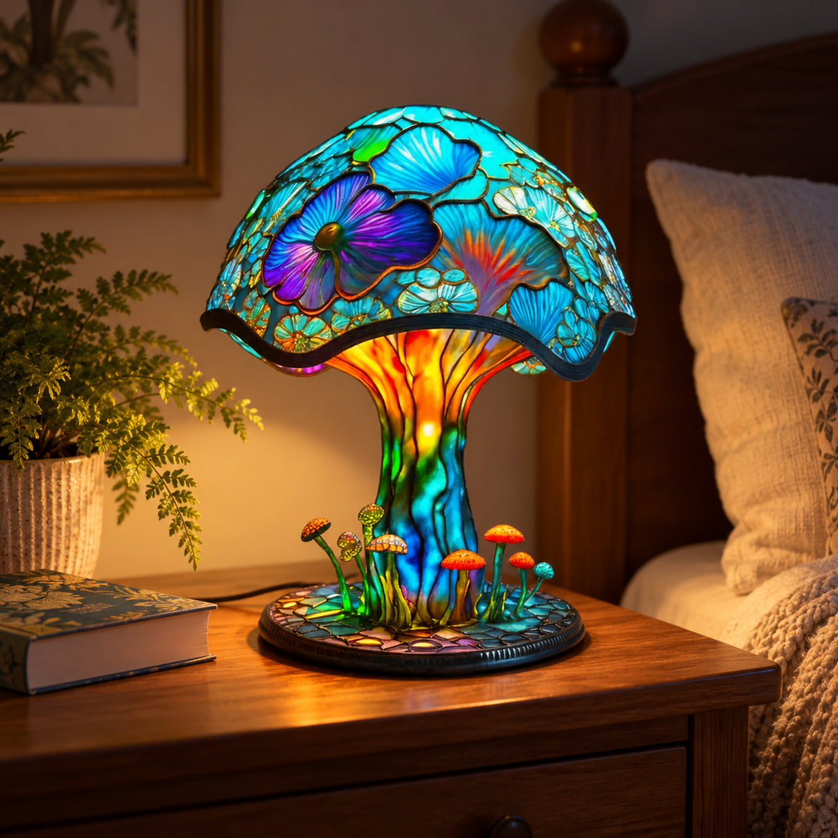 Rainbow Mushroom Mosaic Lamp