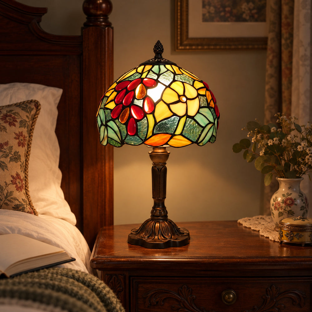 Red Blossom Leadlight Table Lamp