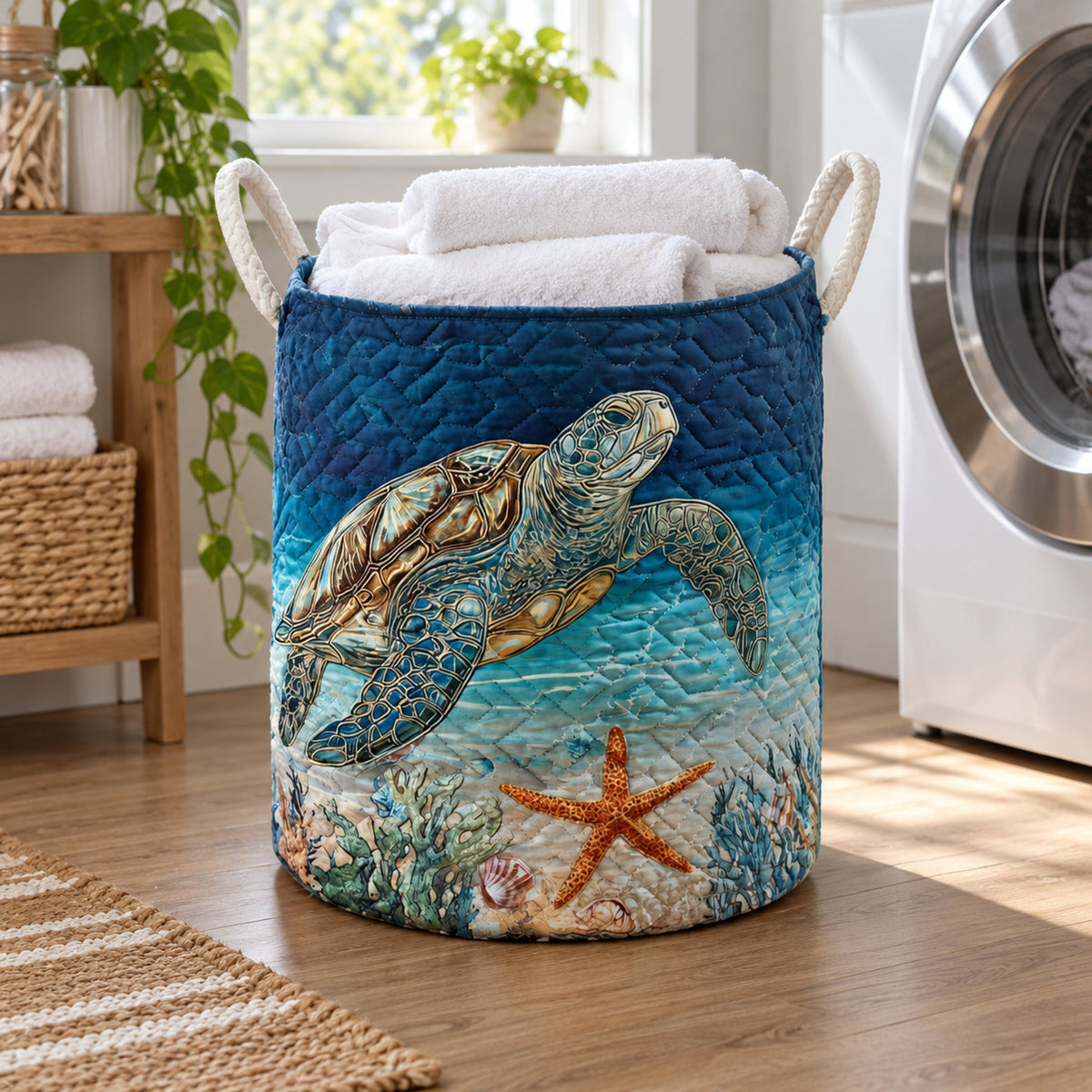 Sea Turtle Quilted Laundry Basket