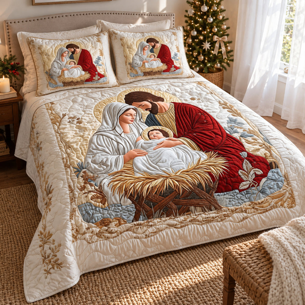 Silent Night Nativity Quilted Coverlet Set