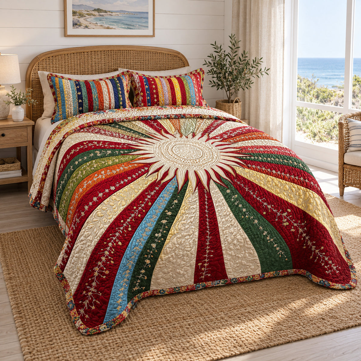 Sunburst Quilted Coverlet Set
