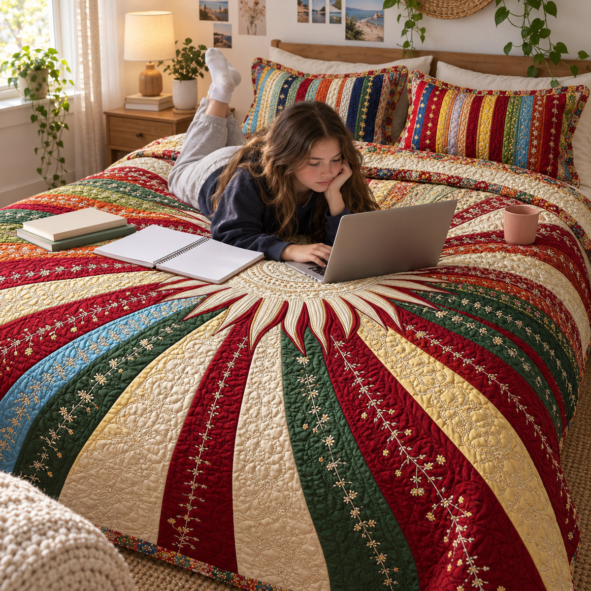 Sunburst Quilted Coverlet Set, styled at home