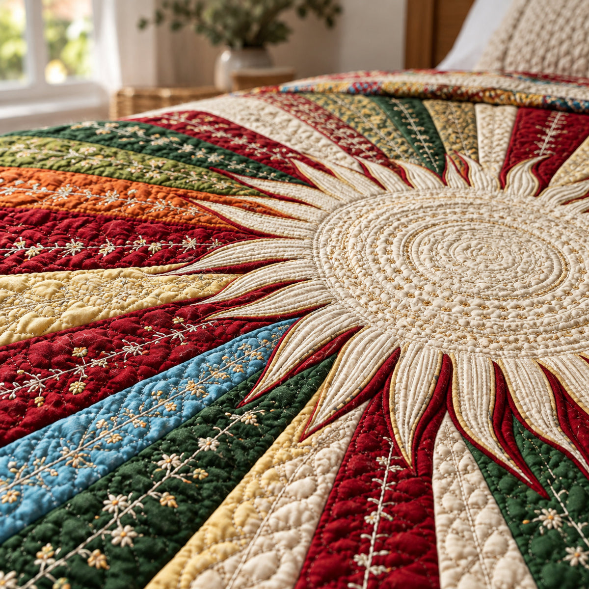 Sunburst Quilted Coverlet Set, close-up