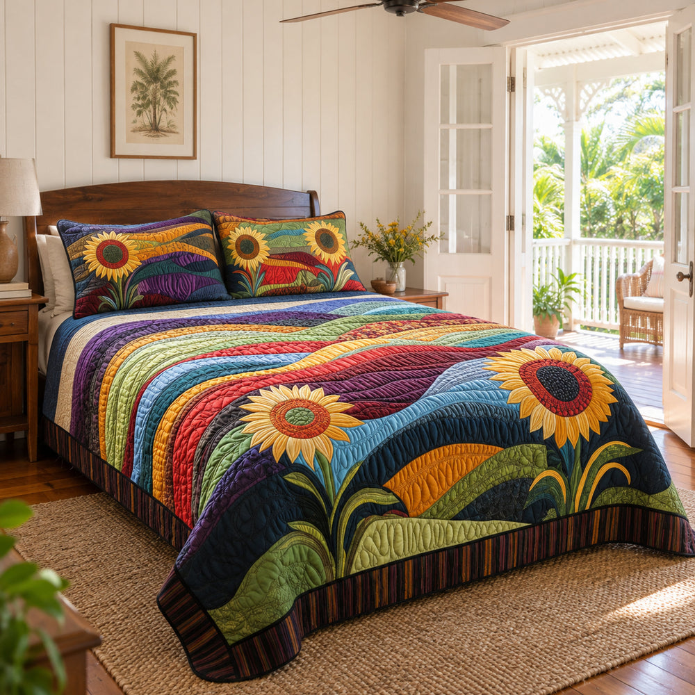 Sunflower Fields Quilted Coverlet Set