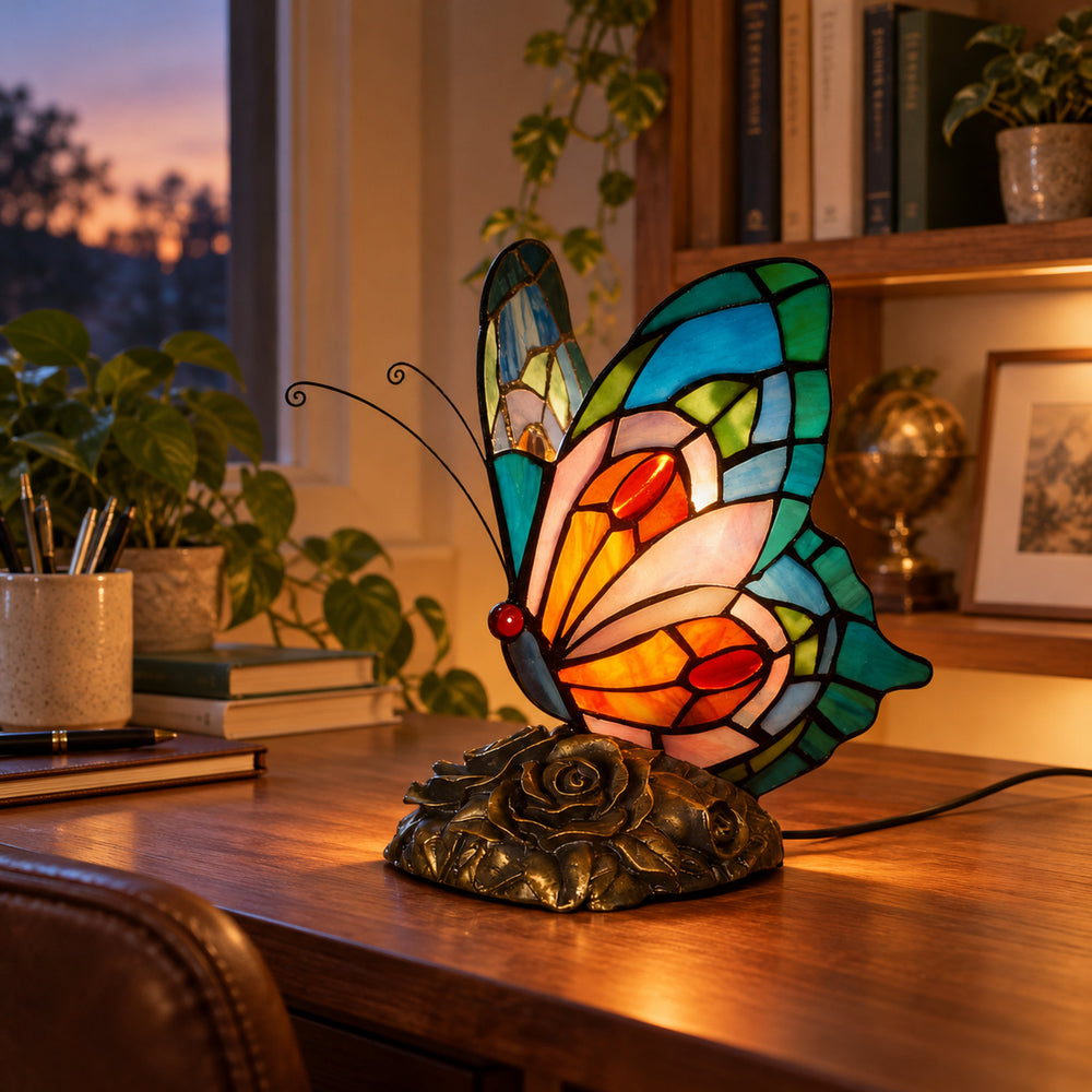Teal & Coral Butterfly Lamp
