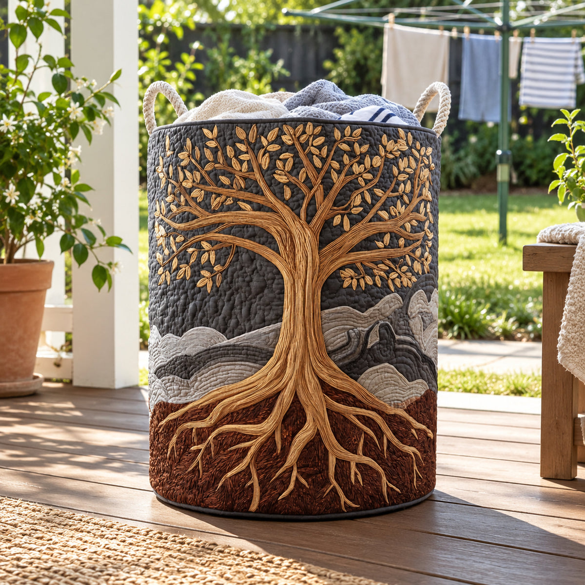 Tree of Life Quilted Laundry Basket
