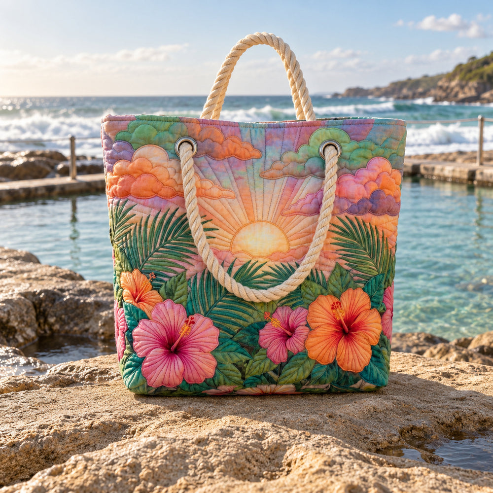 Tropical Sunset Quilted Beach Bag