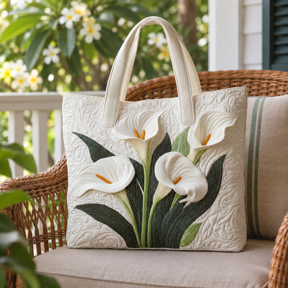 White Calla Lily Quilted Tote