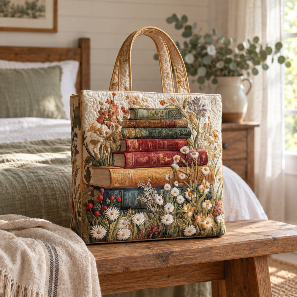 Wildflower Book Stack Quilted Tote