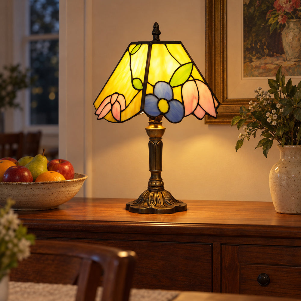 Yellow Tulip Leadlight Table Lamp